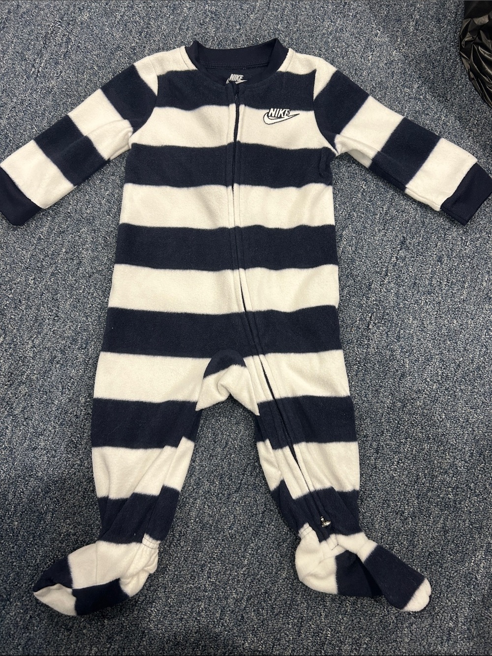 Nike Navy and White Striped Baby Footed One-Piece